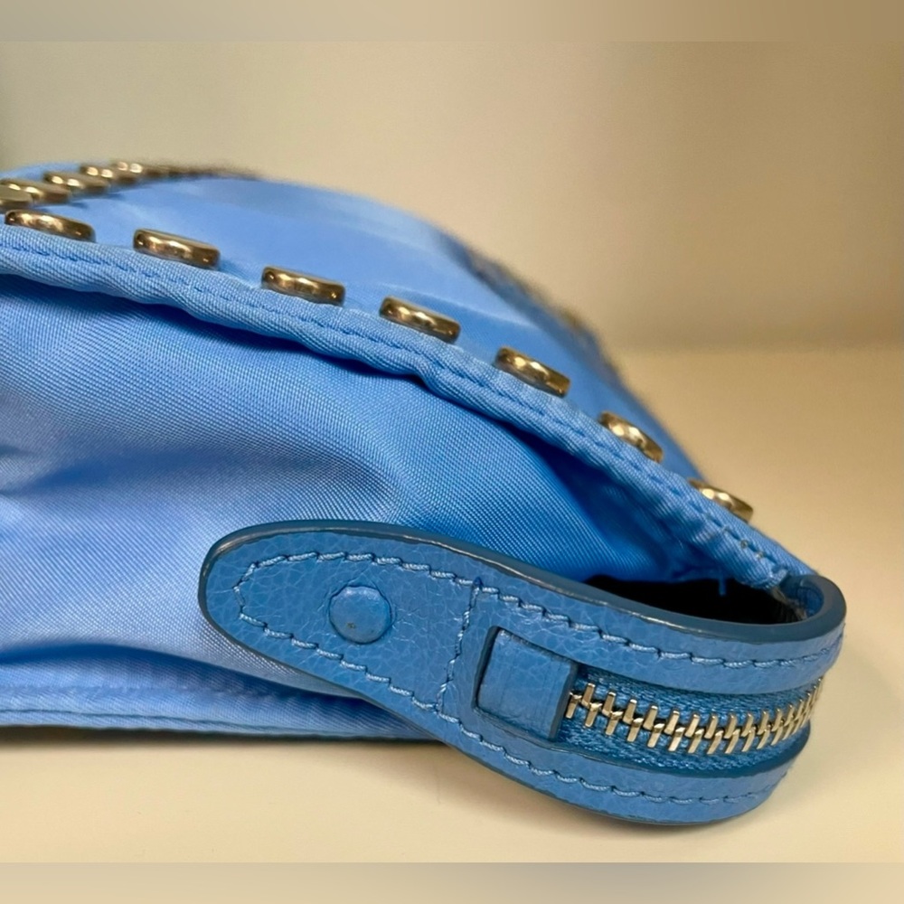Prada - Tessuto Etiquette Nylon Accessories Pouch | Blue - Silver Studded - Picture 15 of 16